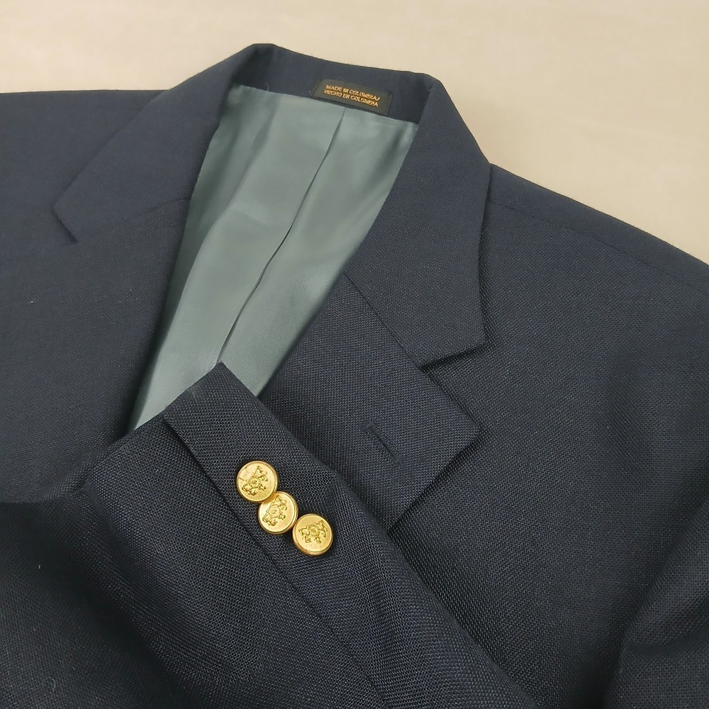 VTG Stafford 44R Mens Blazer Navy Blue Gold Buttons 22x31